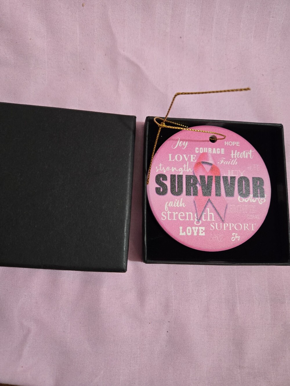 Pink 'Survivor' Ornament - Breast Cancer Awareness NIB Hand Crafted